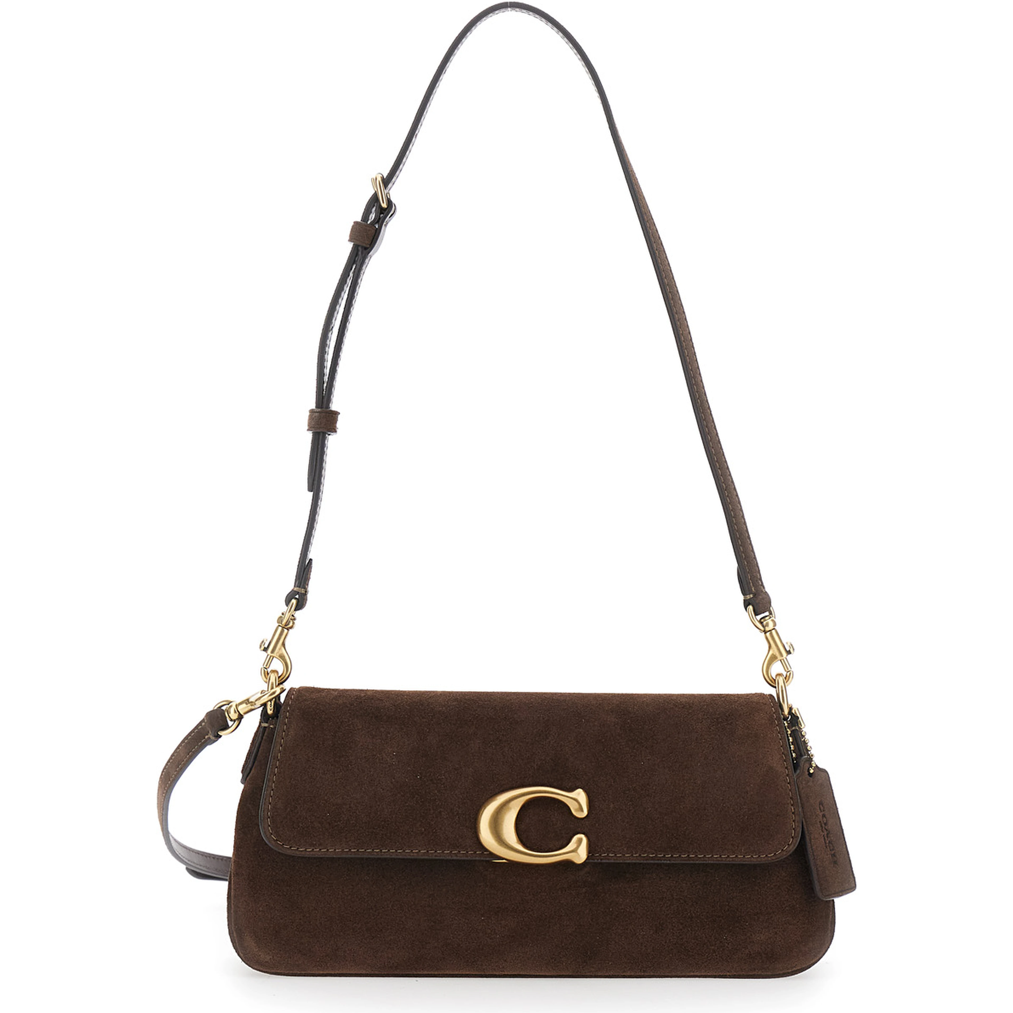 Brown Crossbody bag with Logo Plaque on the Front and Adjustable and Removable Strap in Suede for Women