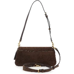 Brown Crossbody bag with Logo Plaque on the Front and Adjustable and Removable Strap in Suede for Women