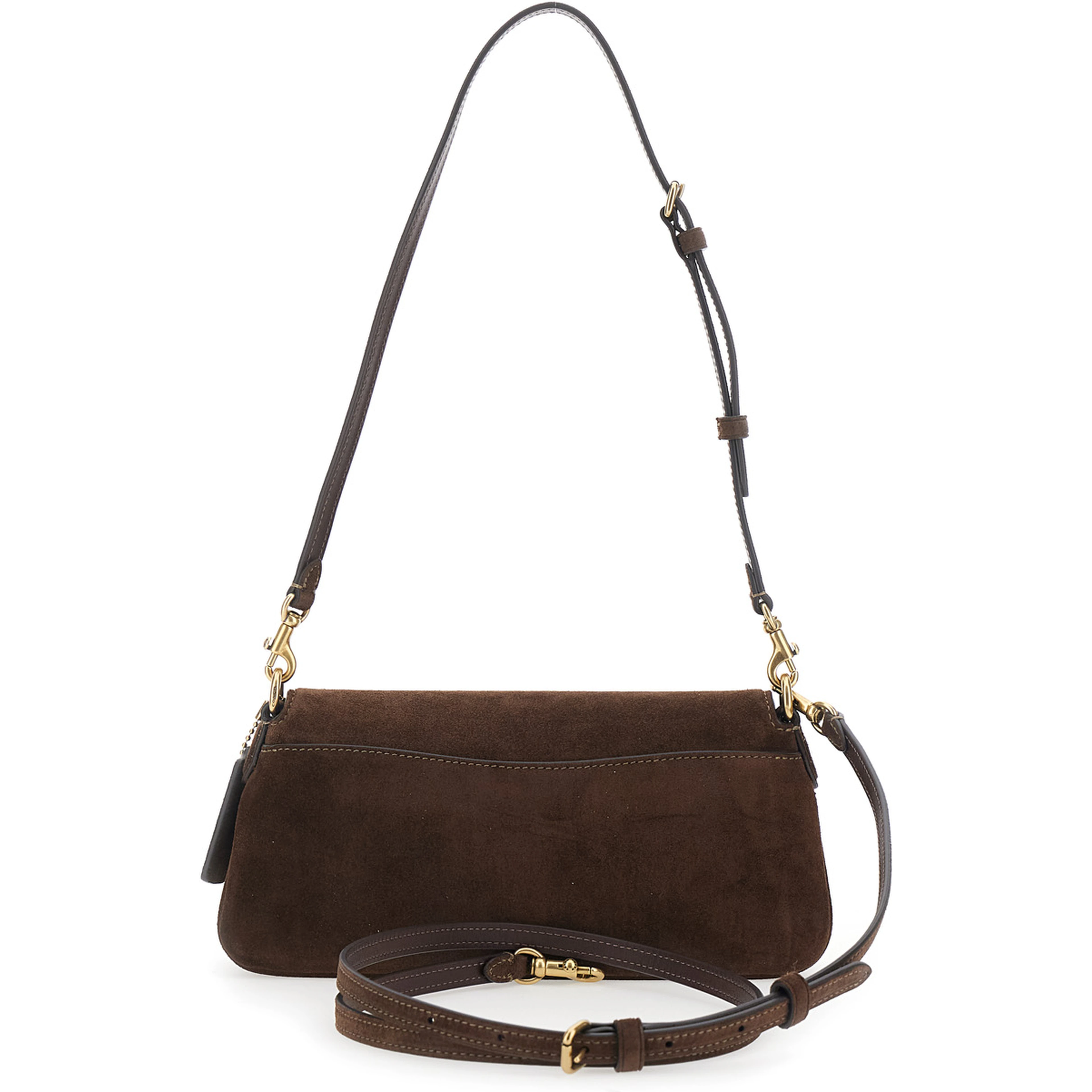Brown Crossbody bag with Logo Plaque on the Front and Adjustable and Removable Strap in Suede for Women