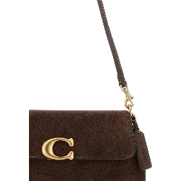 Brown Crossbody bag with Logo Plaque on the Front and Adjustable and Removable Strap in Suede for Women