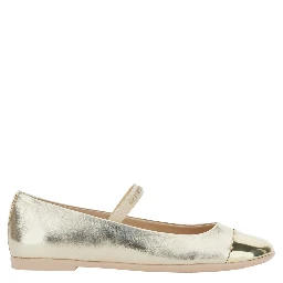 Metallic Ballet shoes with Logo Lettering Strap in Laminated Leather for Girls