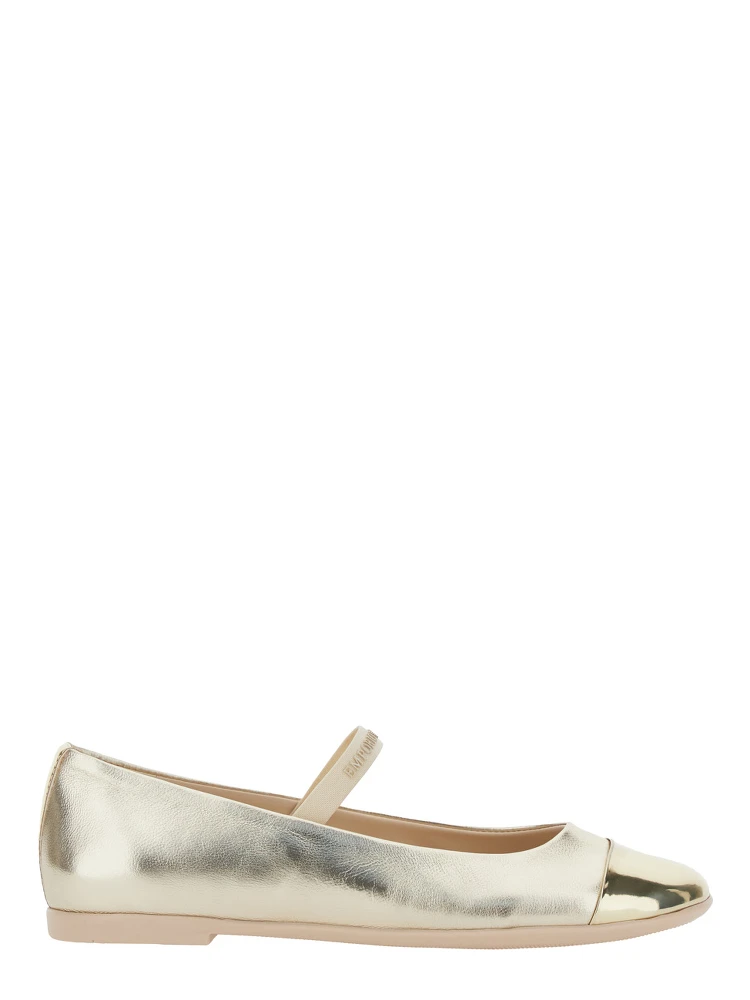 Metallic Ballet shoes with Logo Lettering Strap in Laminated Leather for Girls