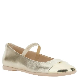 Metallic Ballet shoes with Logo Lettering Strap in Laminated Leather for Girls