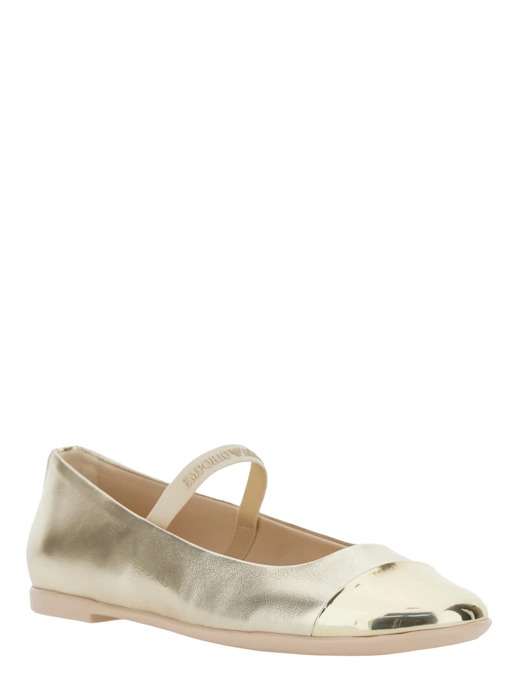 Metallic Ballet shoes with Logo Lettering Strap in Laminated Leather for Girls alternative