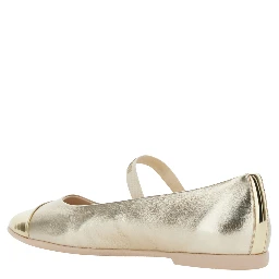 Metallic Ballet shoes with Logo Lettering Strap in Laminated Leather for Girls