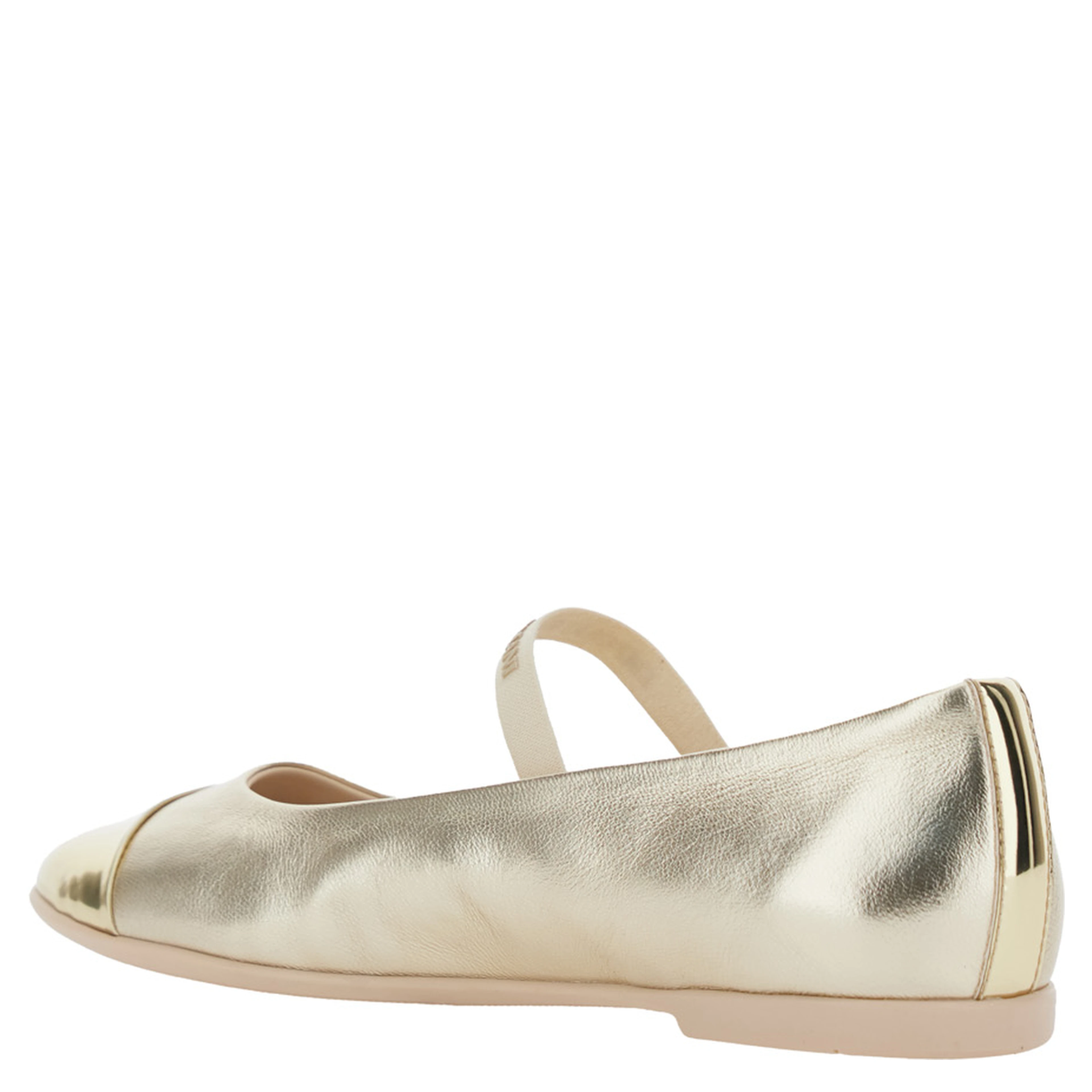 Metallic Ballet shoes with Logo Lettering Strap in Laminated Leather for Girls