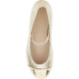 Metallic Ballet shoes with Logo Lettering Strap in Laminated Leather for Girls
