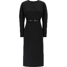 Black Polyester Midi Dress
