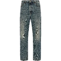 Blue Cotton Straight-Leg Jeans