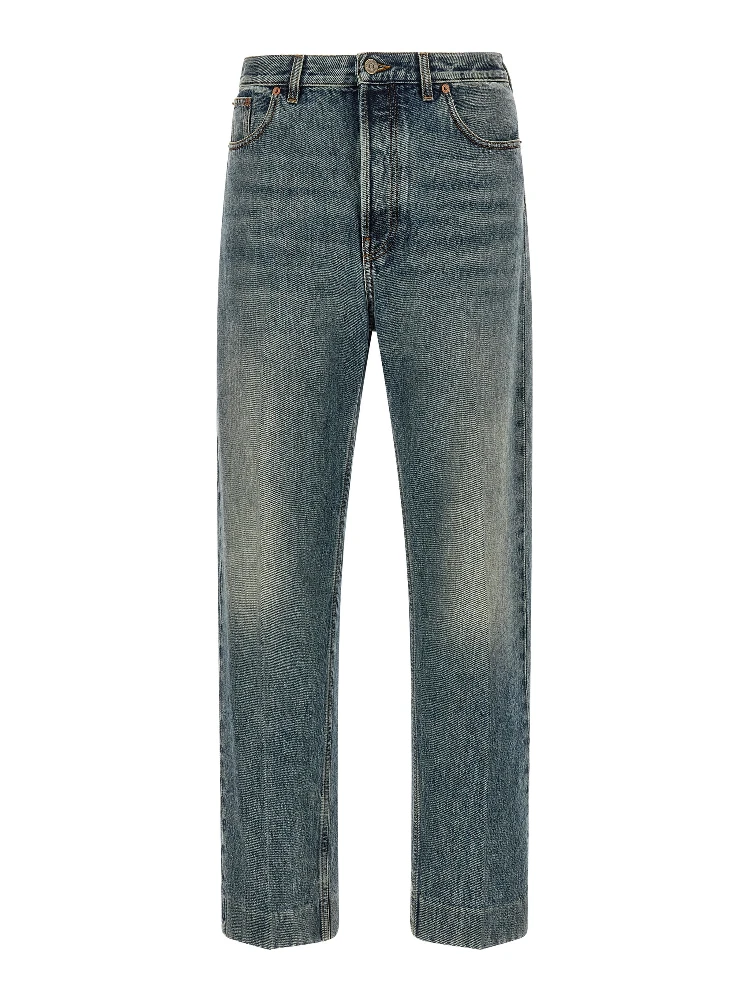 Blue Cotton Straight-Leg Jeans