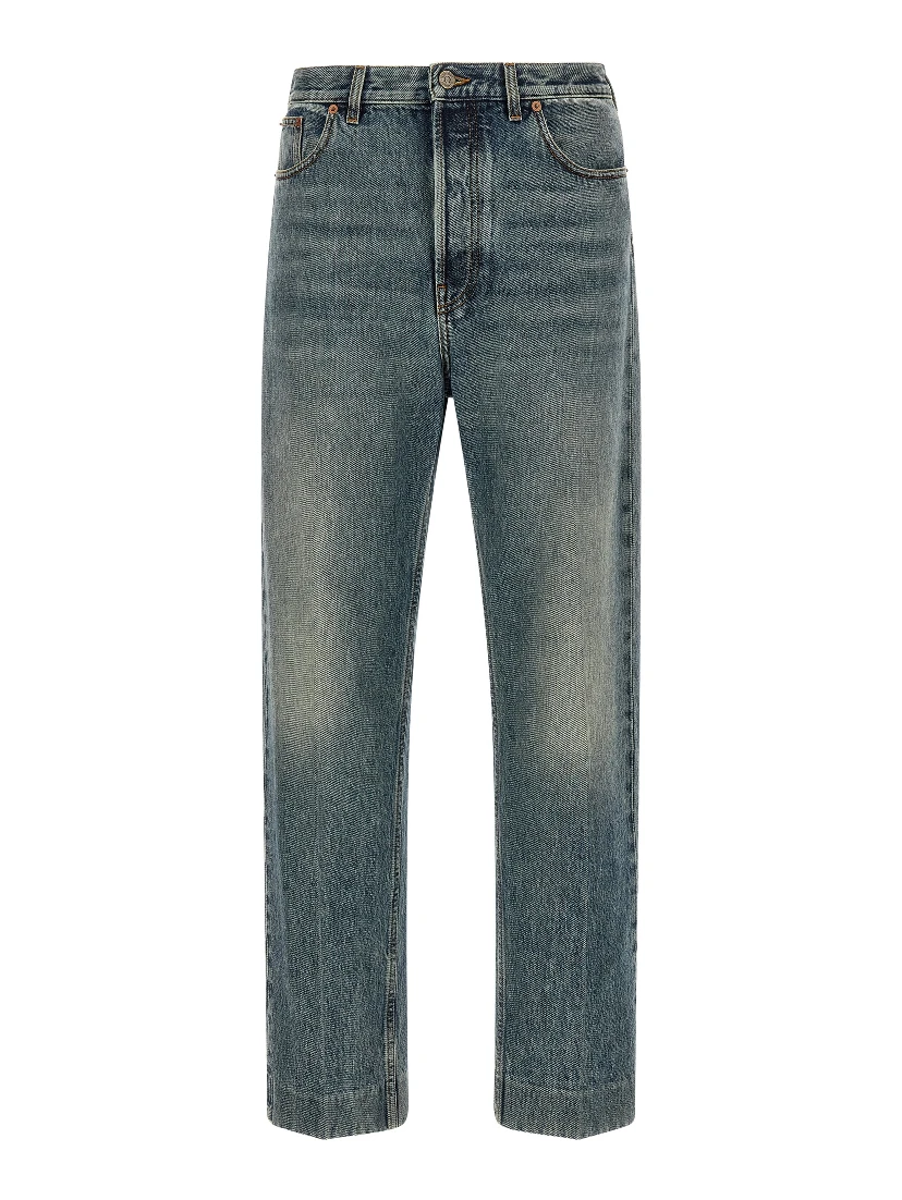Blue Cotton Straight-Leg Jeans
