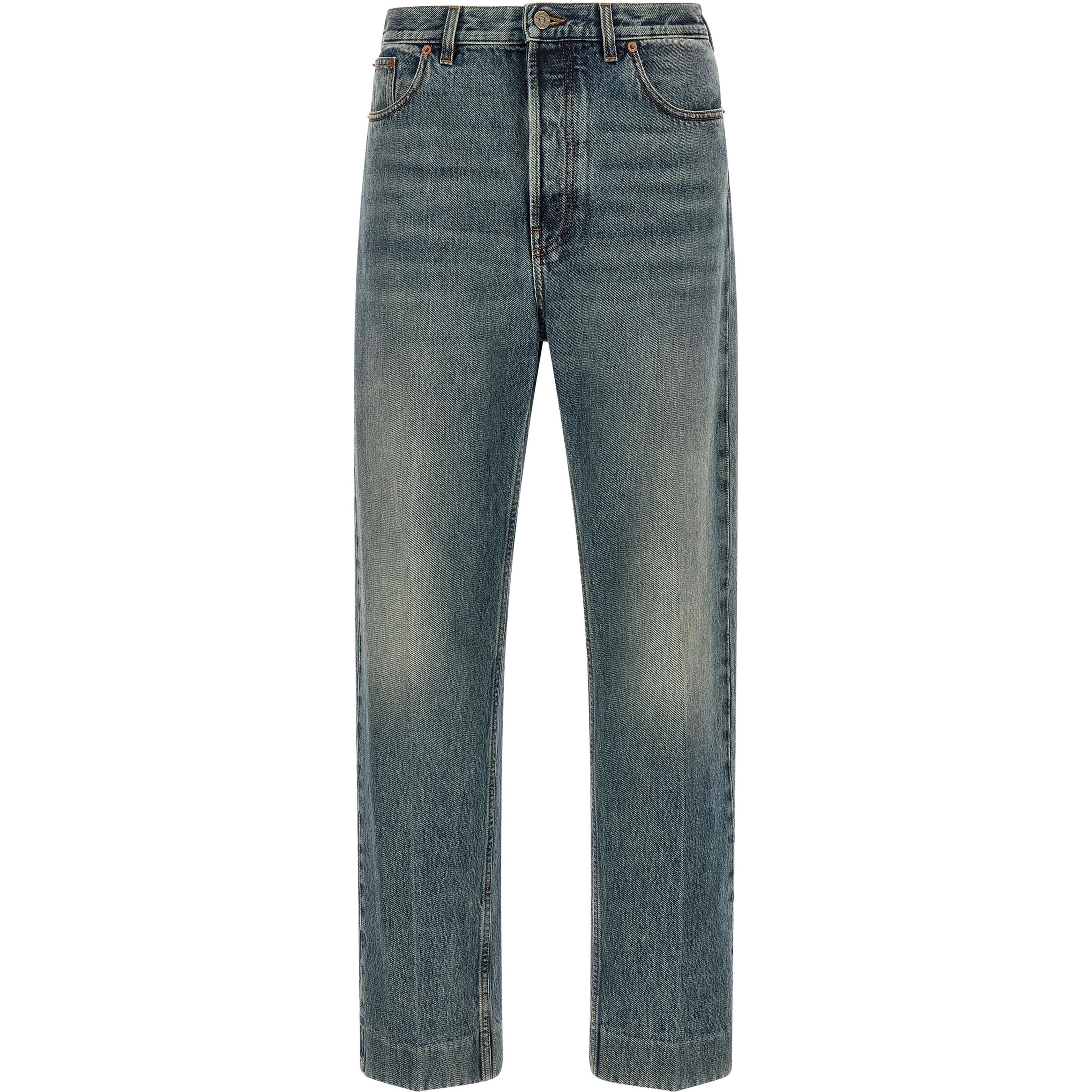 Blue Cotton Straight-Leg Jeans