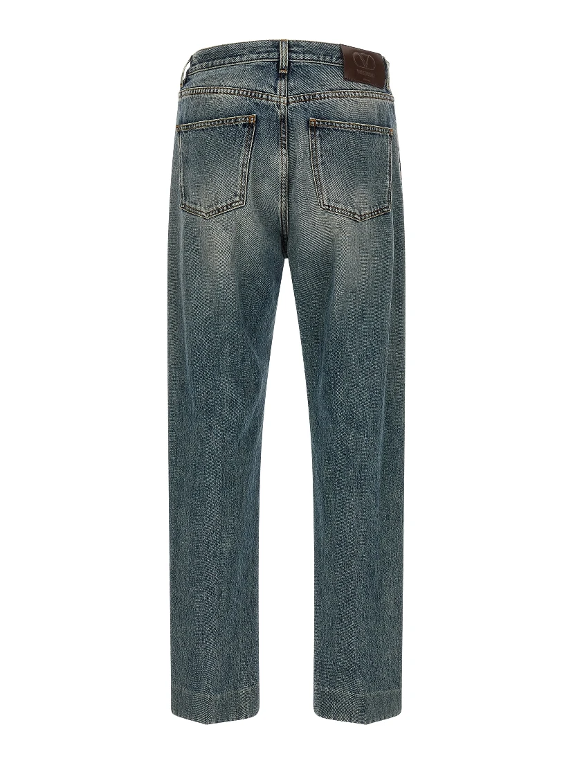 Blue Cotton Straight-Leg Jeans