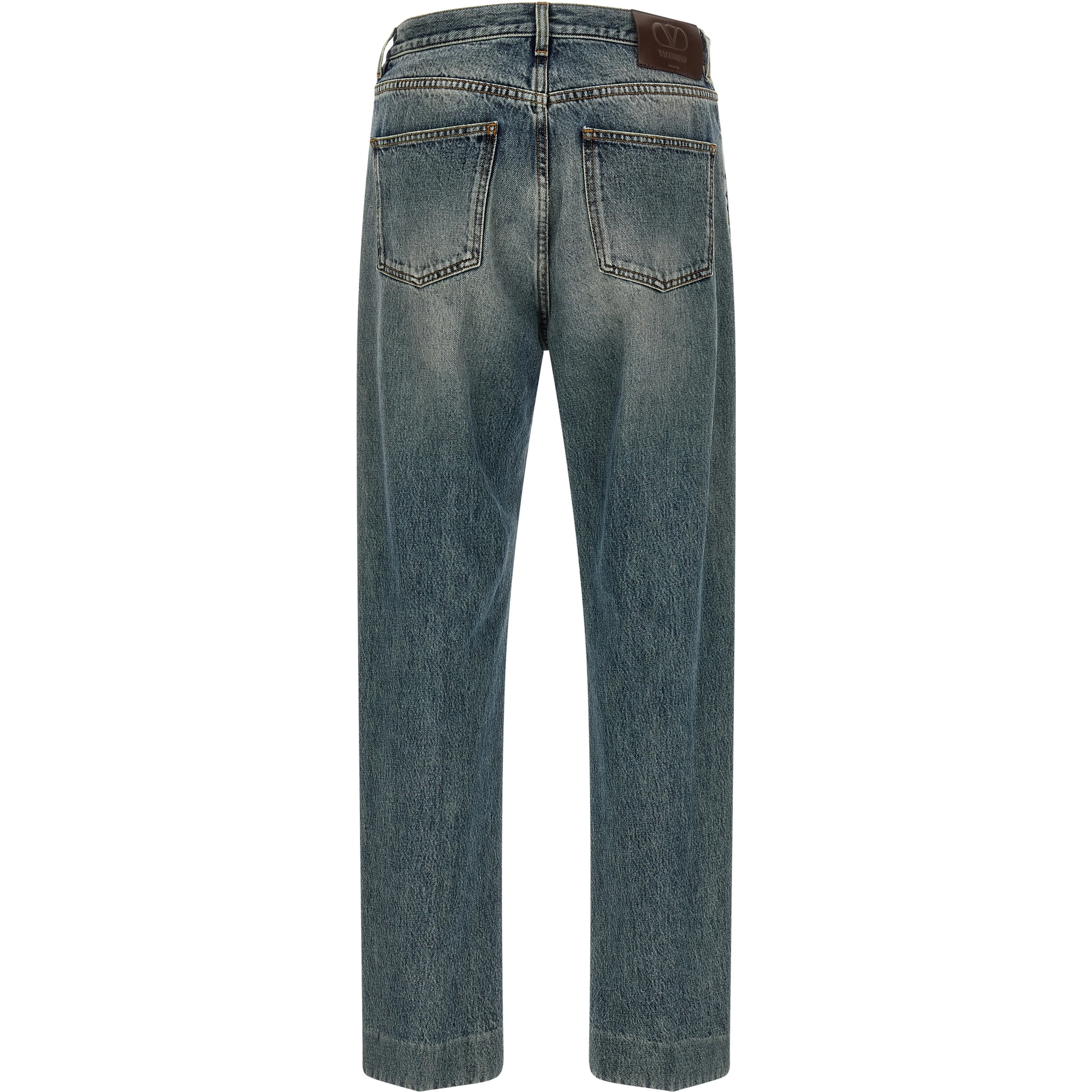 Blue Cotton Straight-Leg Jeans