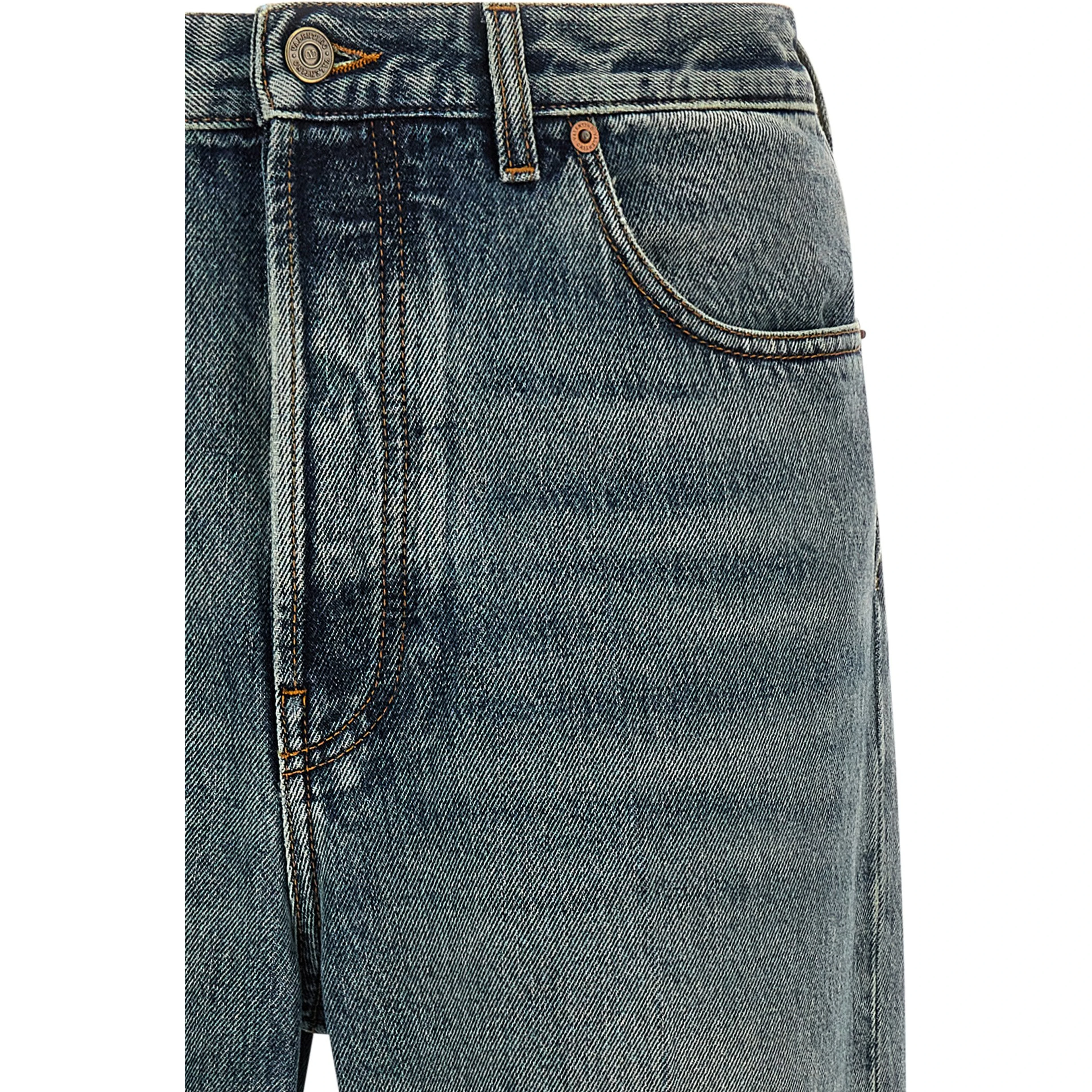 Blue Cotton Straight-Leg Jeans