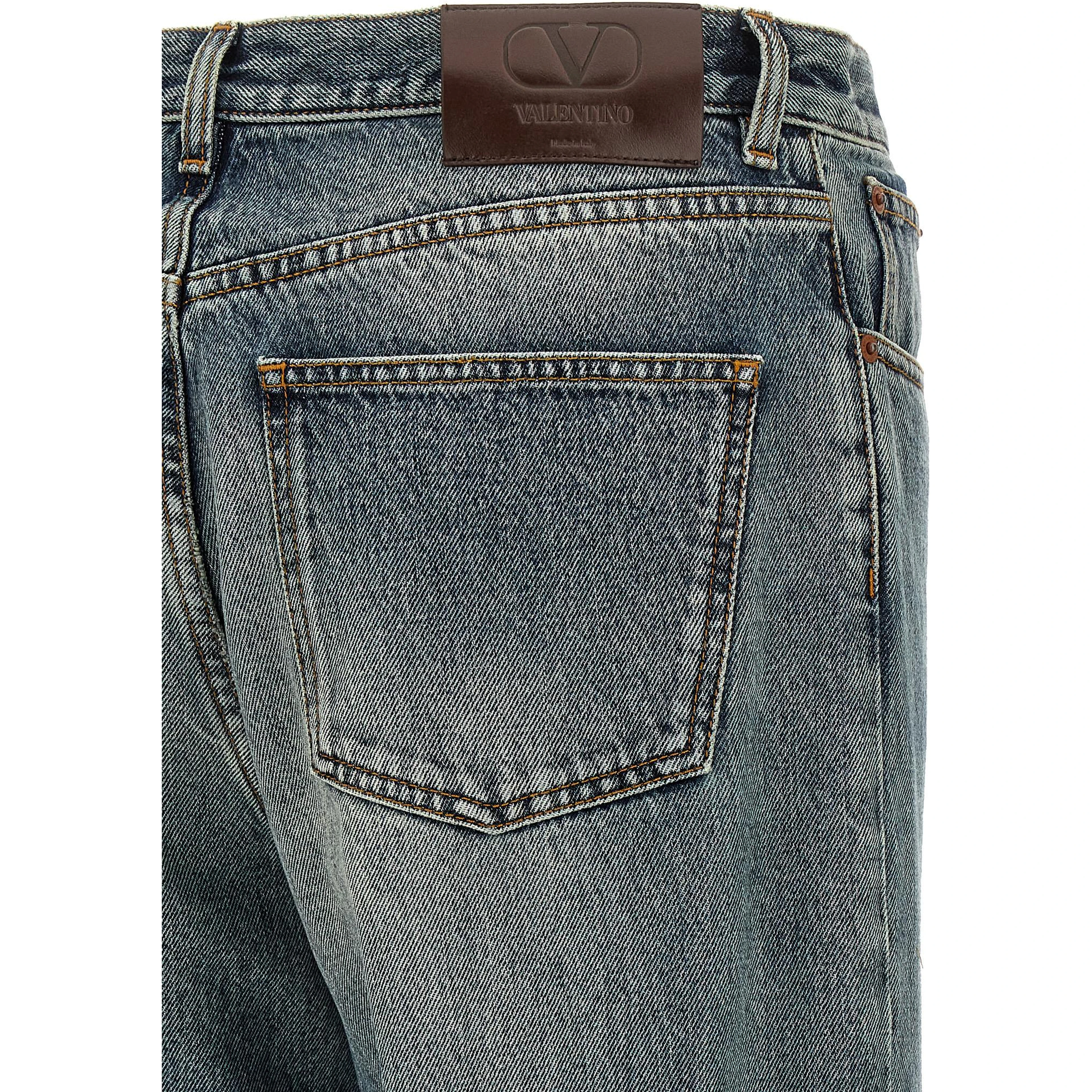 Blue Cotton Straight-Leg Jeans