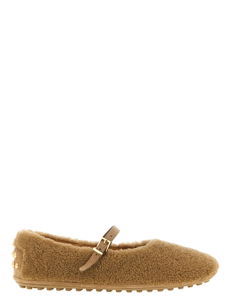 Beige Lamb Leather Ballet Flats