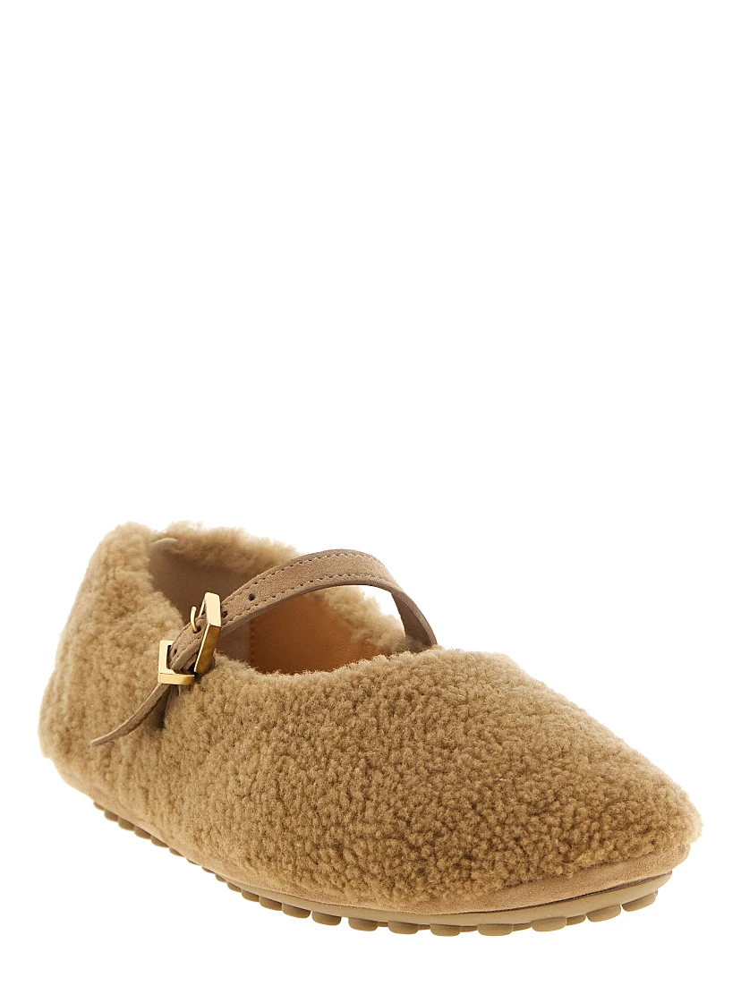 Beige Lamb Leather Ballet Flats