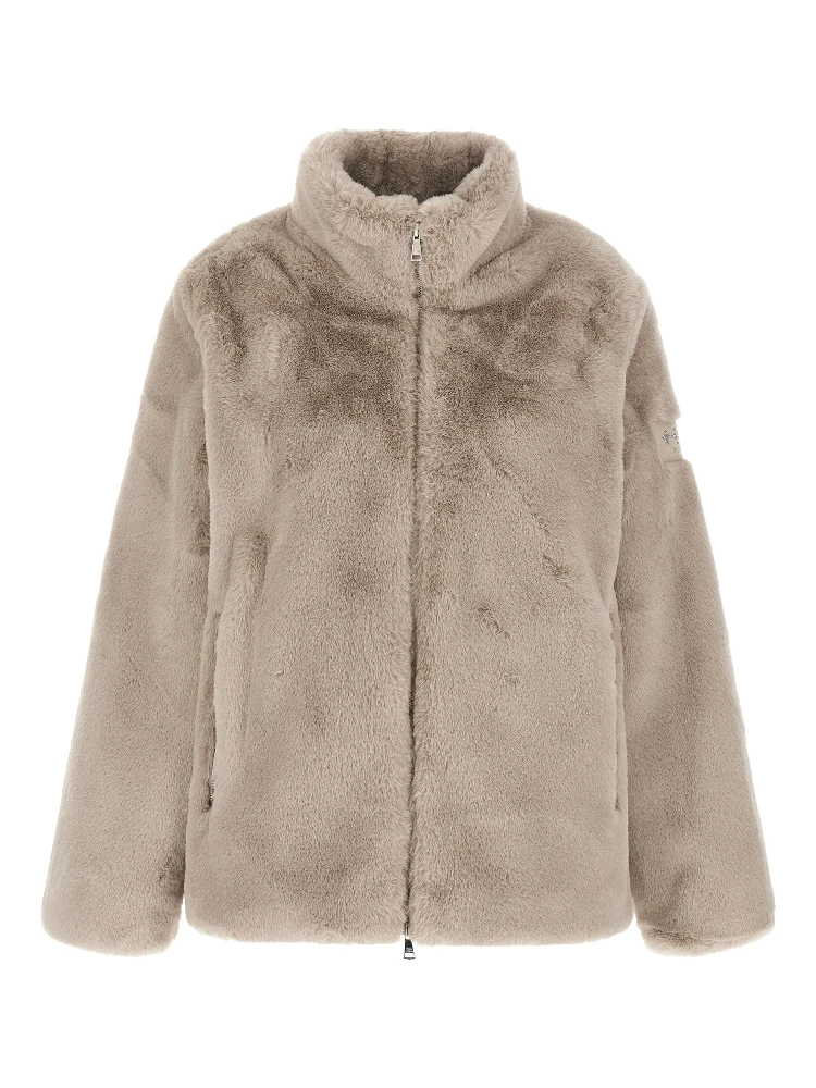 Beige Polyester Full-Length Jacket