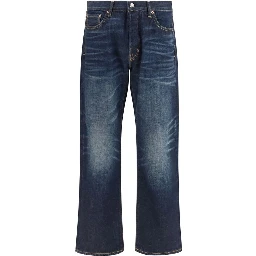 Blue Cotton Straight-Leg Jeans