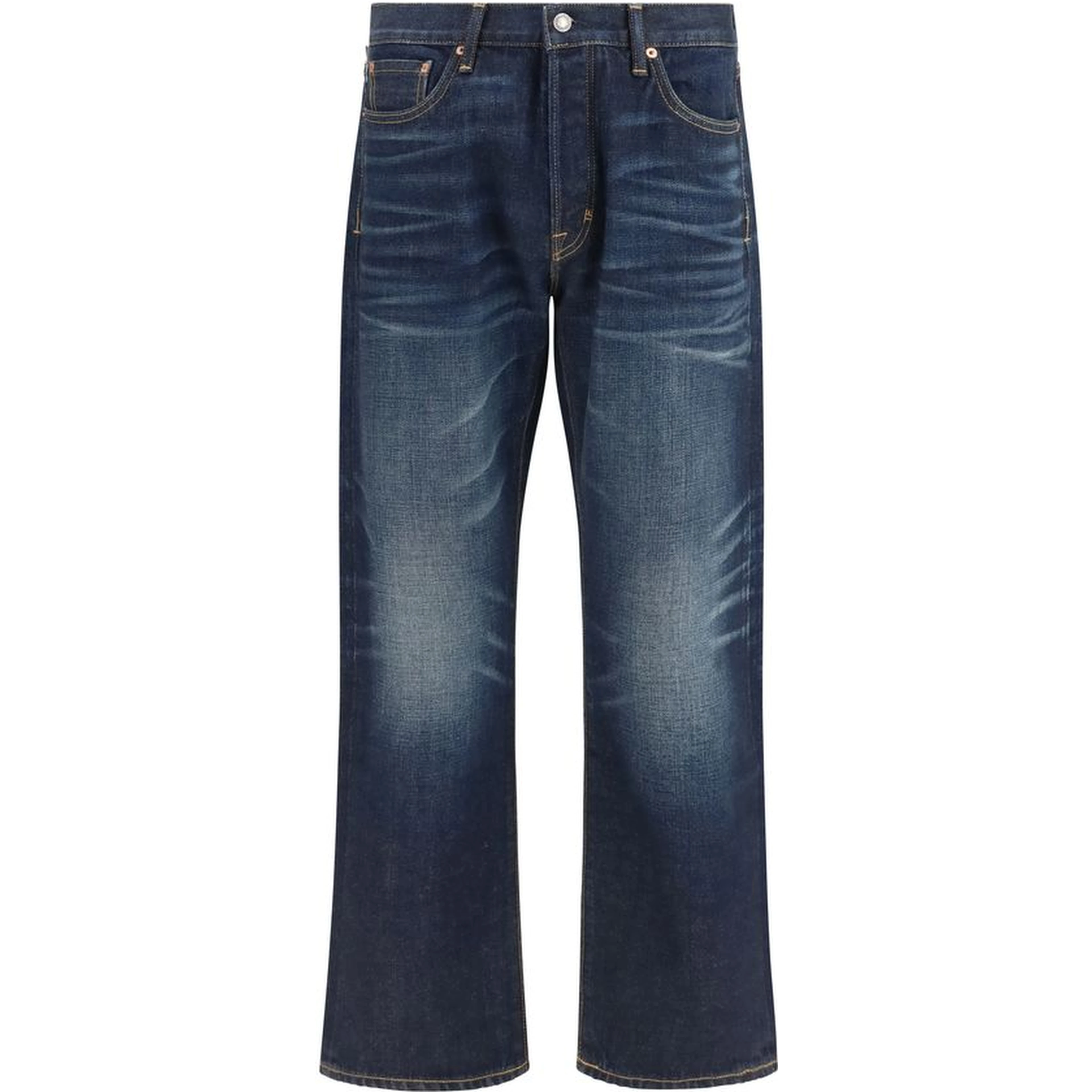 Blue Cotton Straight-Leg Jeans