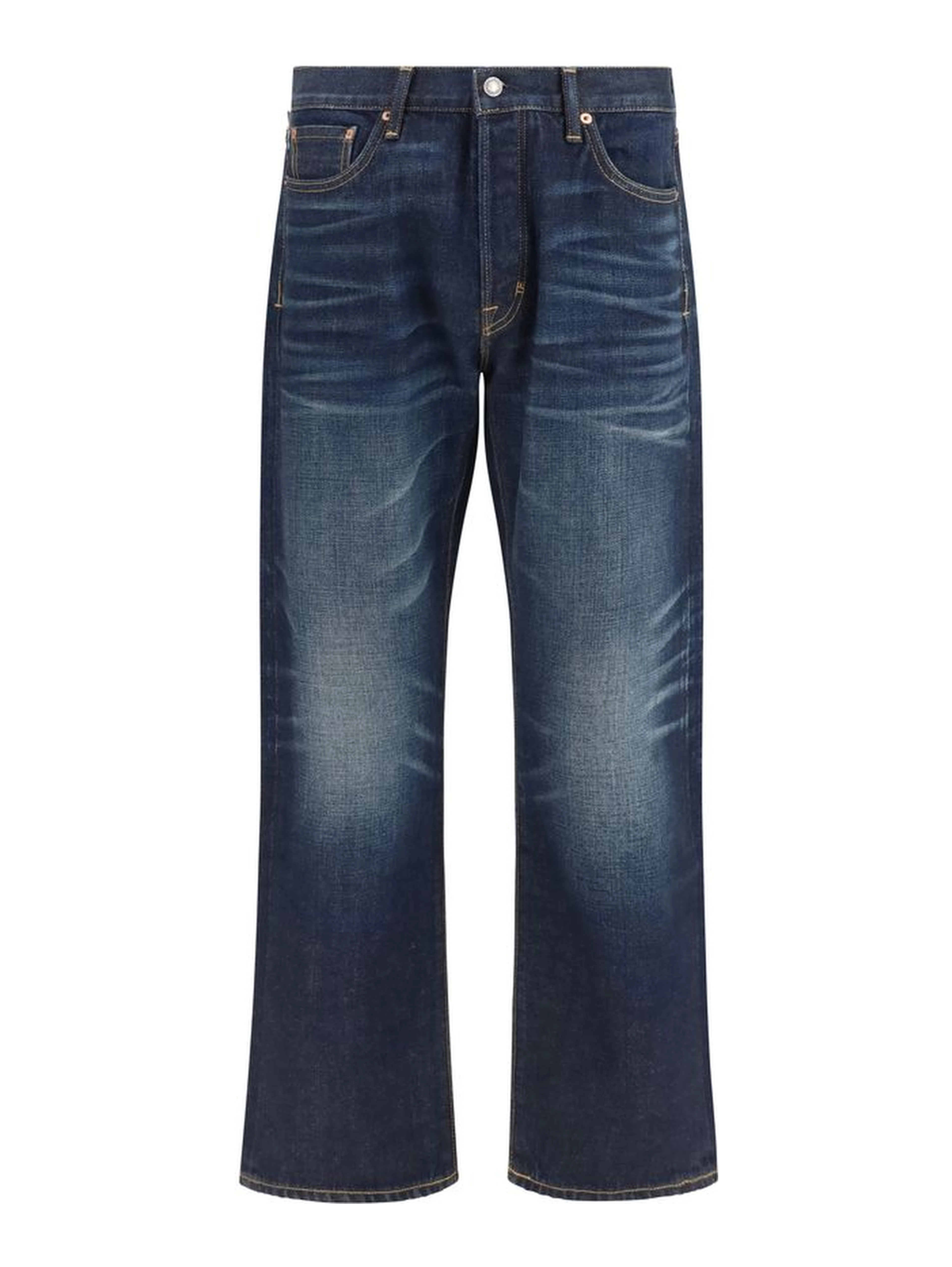 Blue Cotton Straight-Leg Jeans