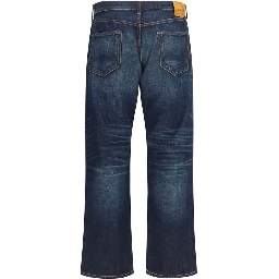 Blue Cotton Straight-Leg Jeans