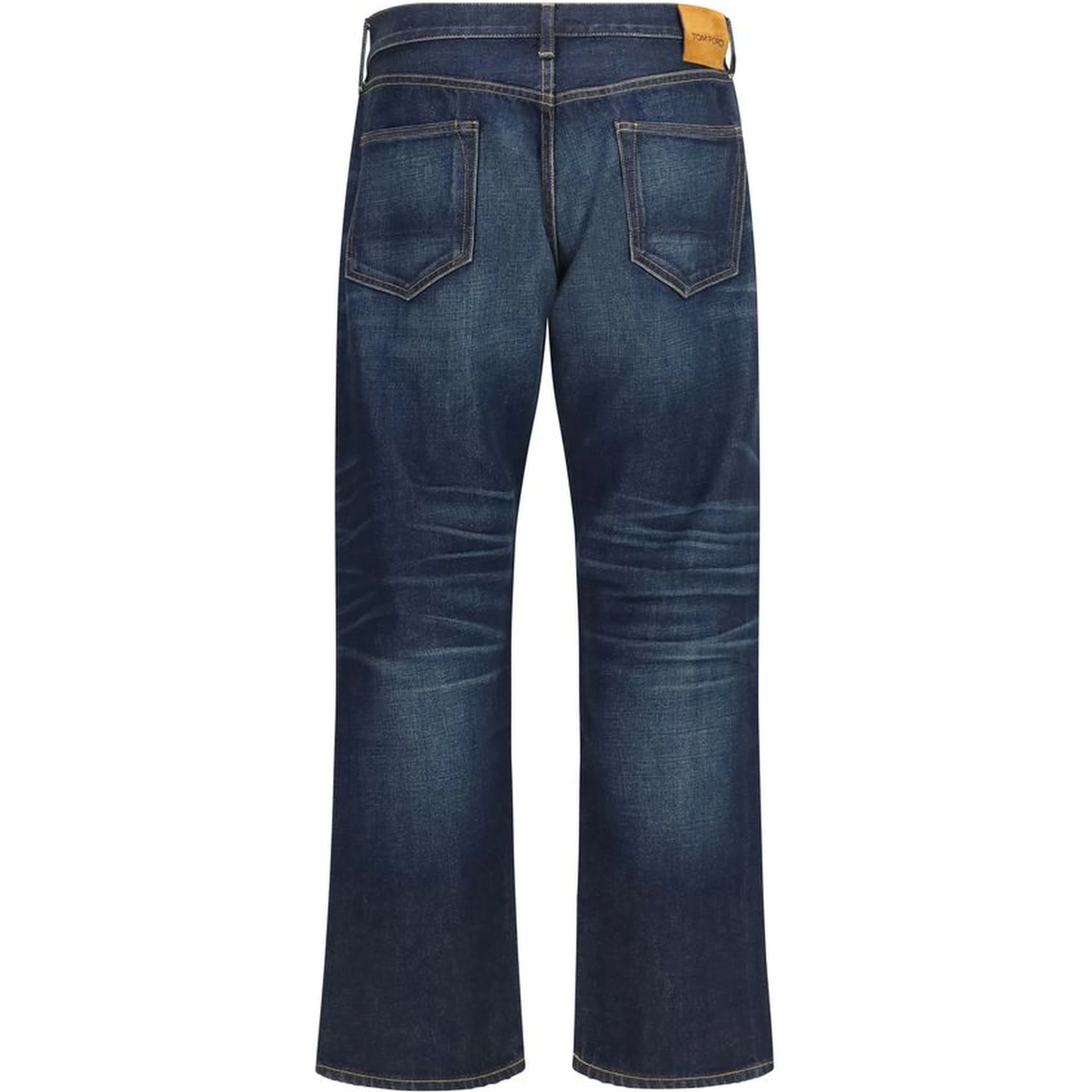 Blue Cotton Straight-Leg Jeans