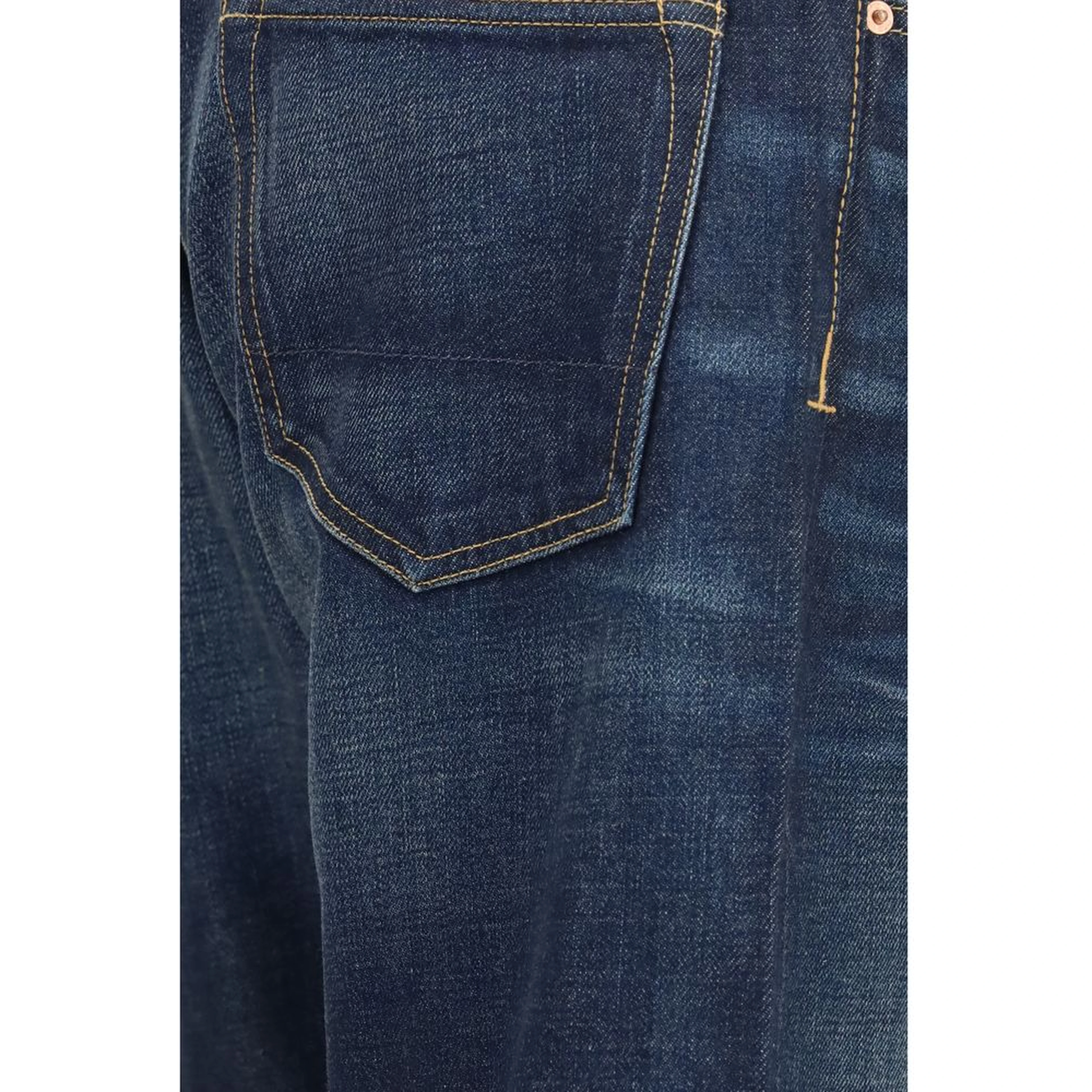 Blue Cotton Straight-Leg Jeans