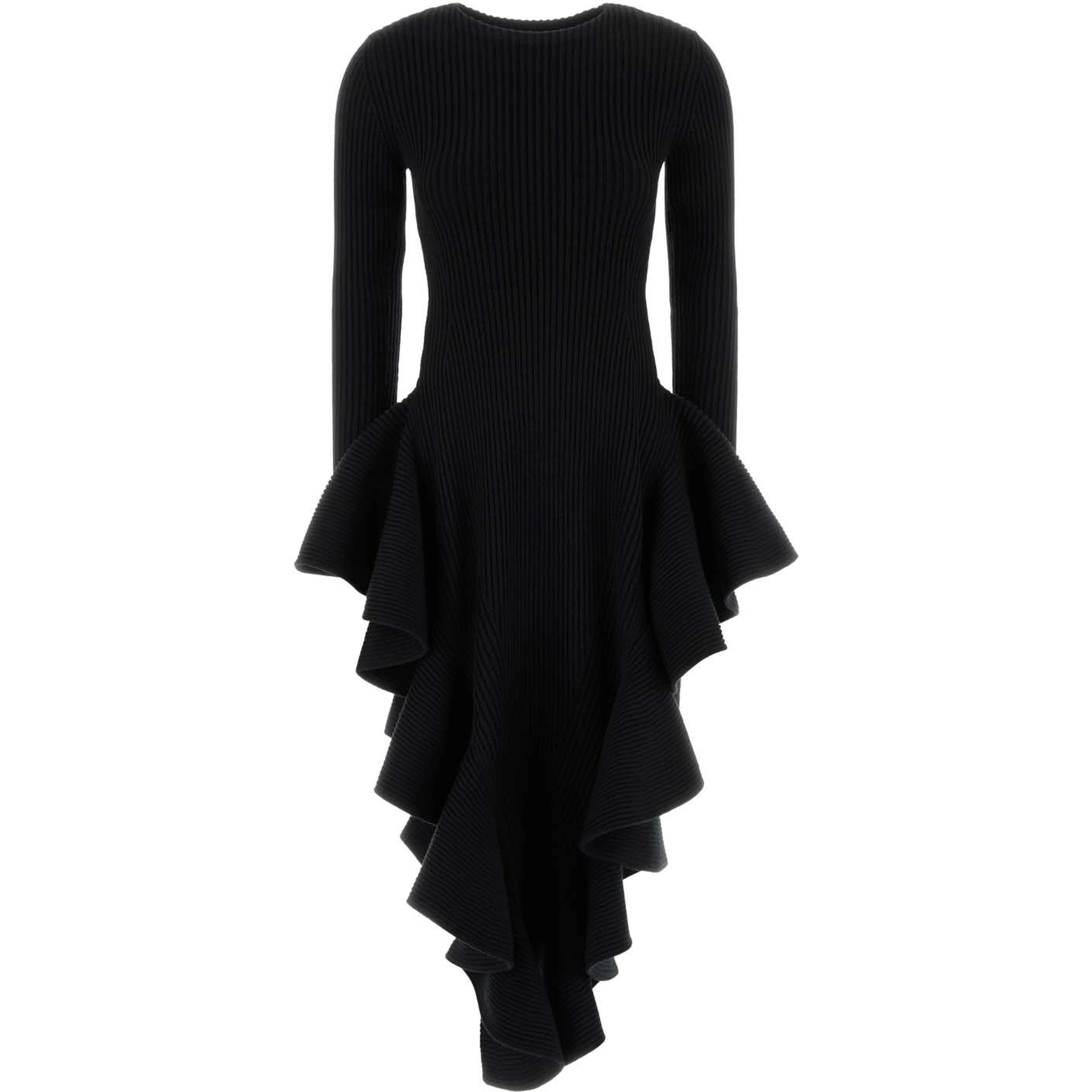 RUFFLE DRESS ENGINEERED RIBS