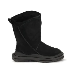 Black Suede Leather Flat Boots
