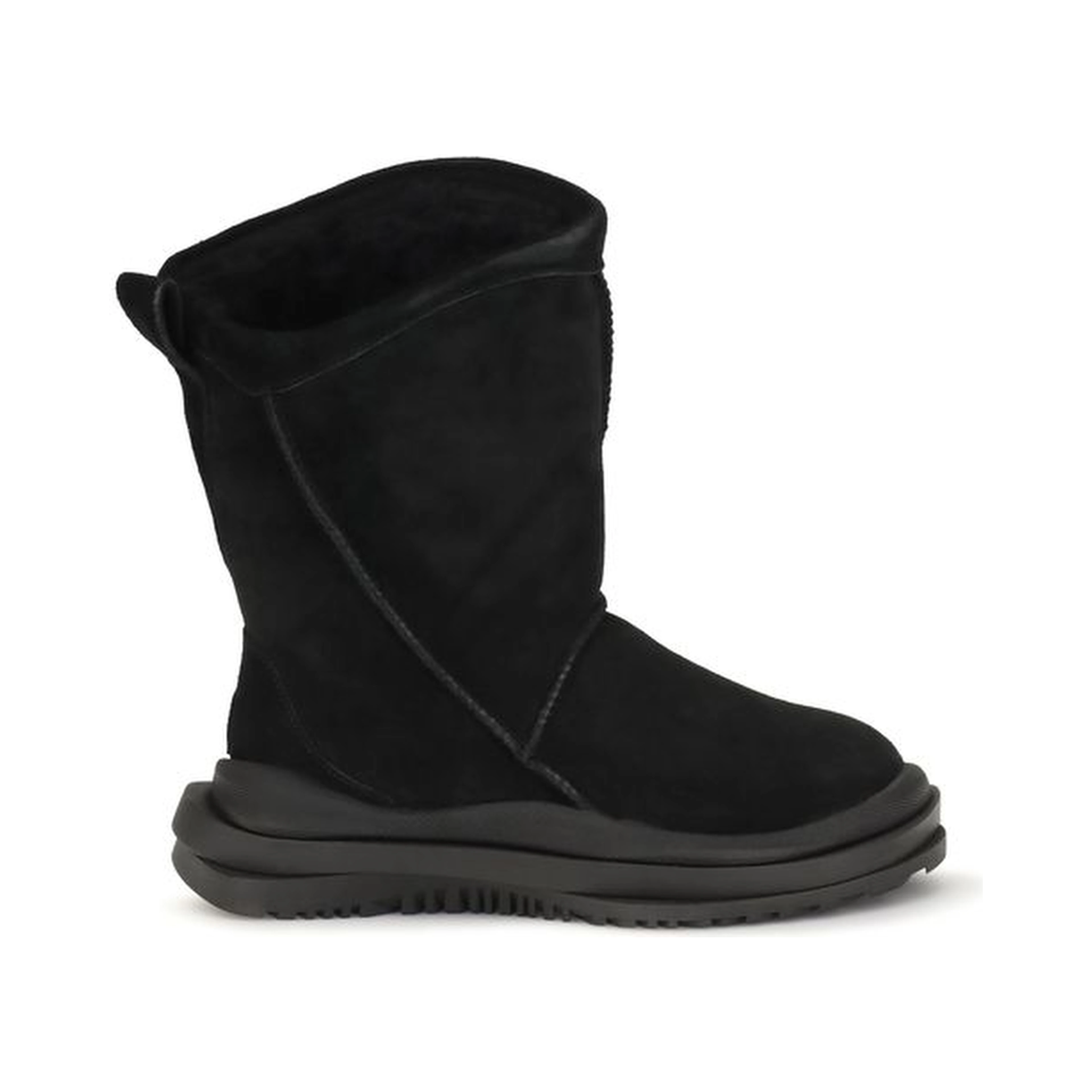 Black Suede Leather Flat Boots