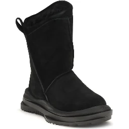 Black Suede Leather Flat Boots
