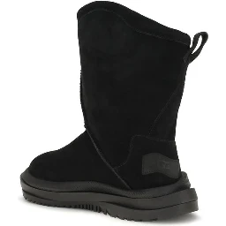 Black Suede Leather Flat Boots