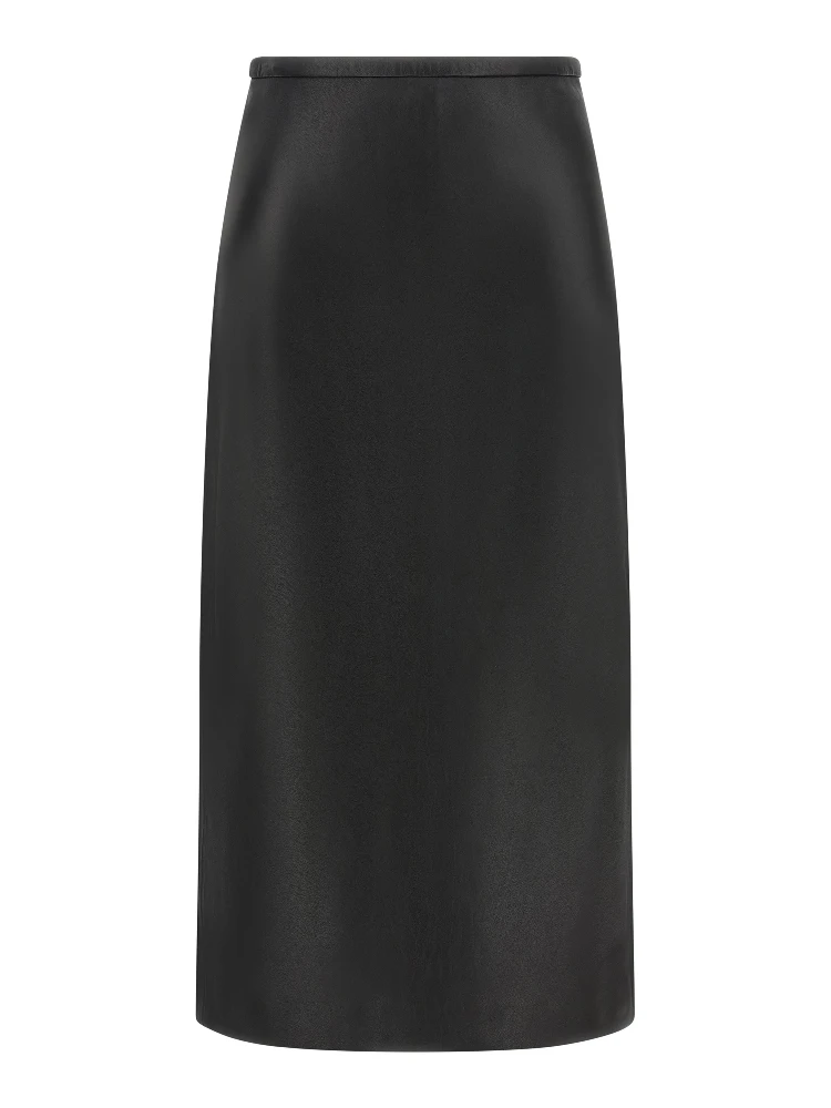 Black Lamb Leather Midi Skirt