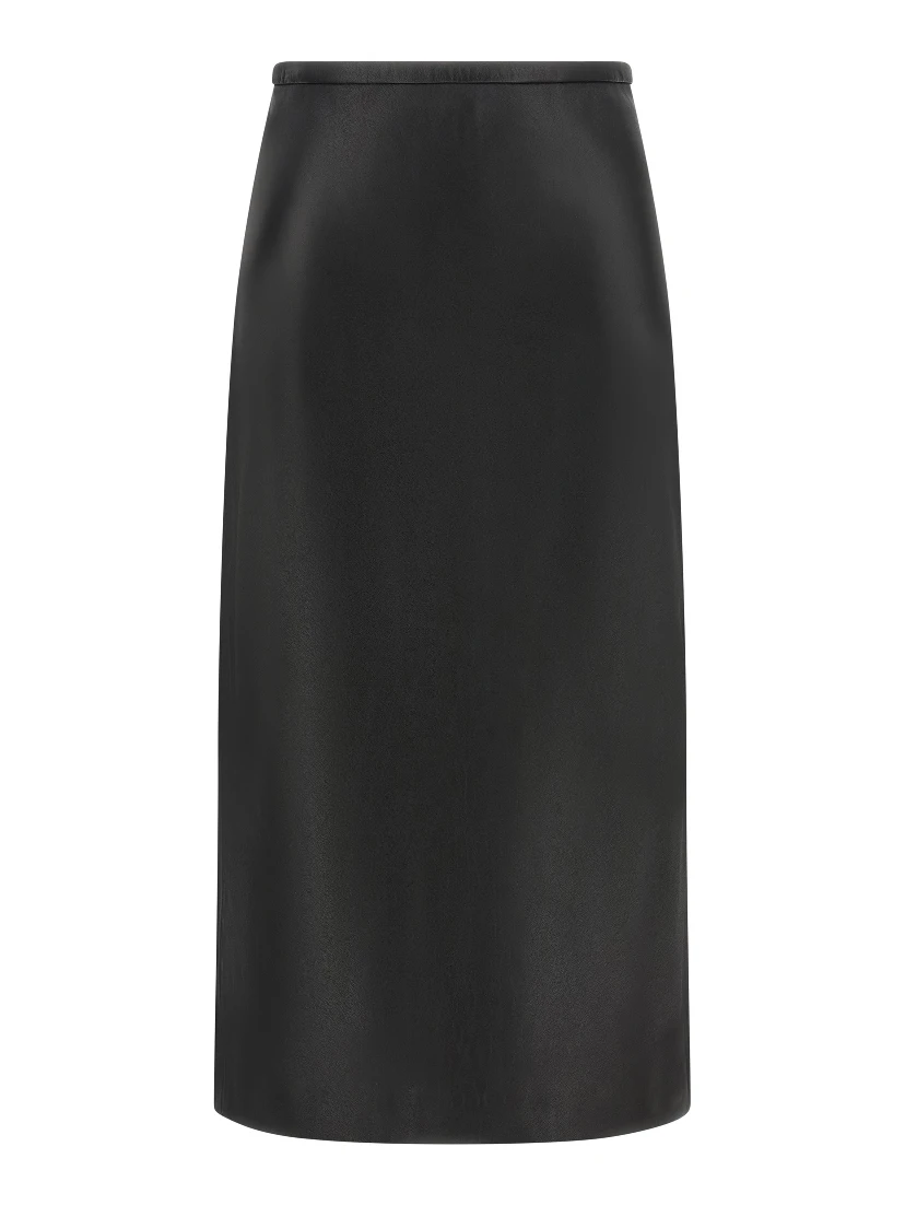 Black Lamb Leather Midi Skirt