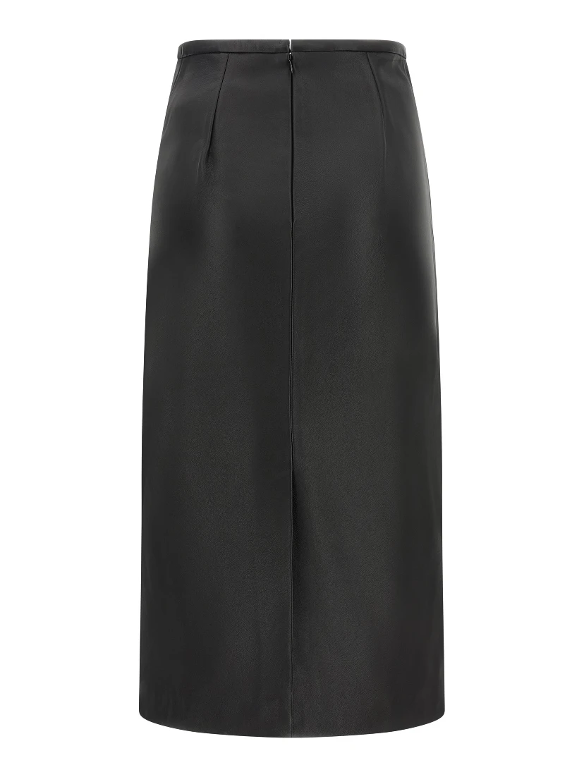 Black Lamb Leather Midi Skirt