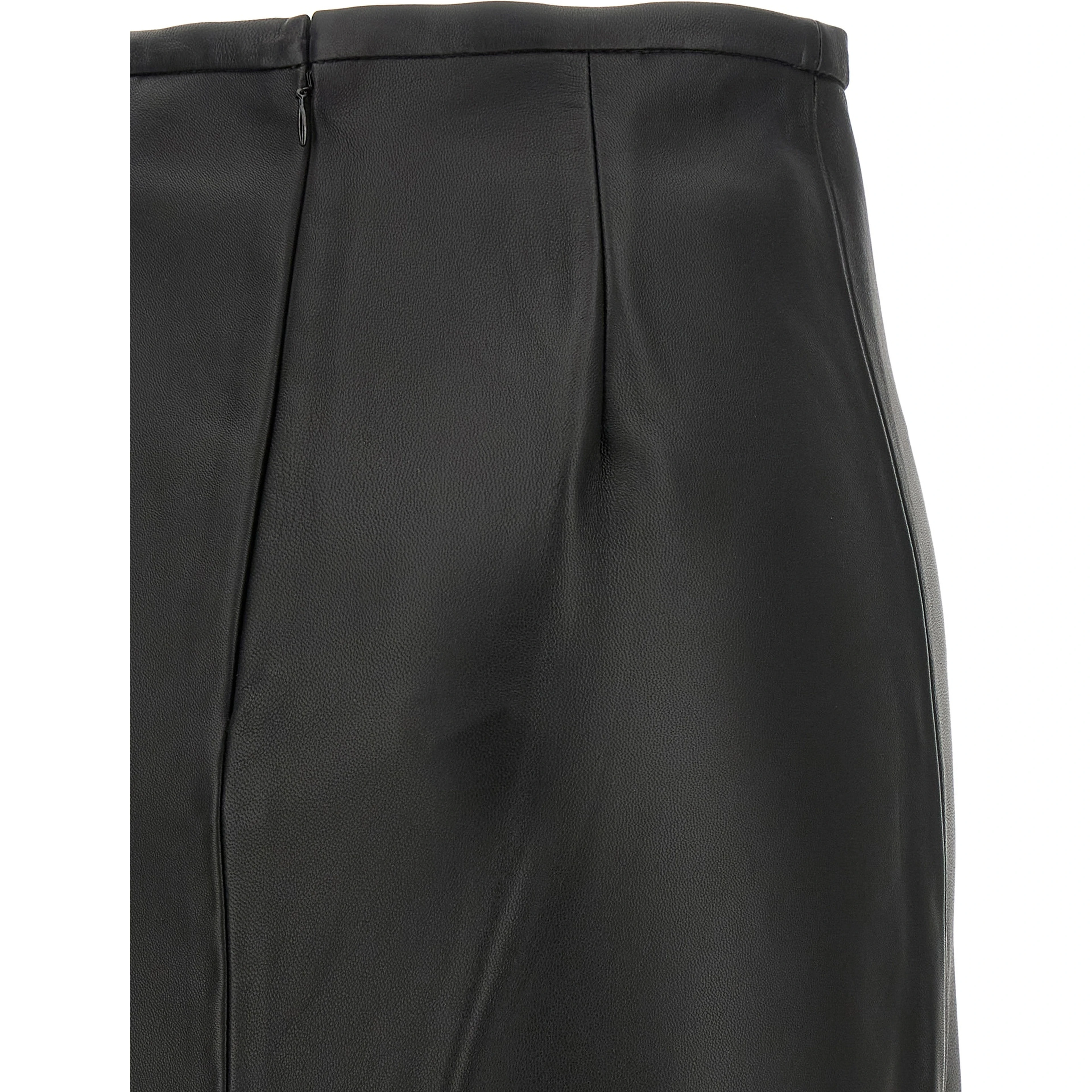 Black Lamb Leather Midi Skirt