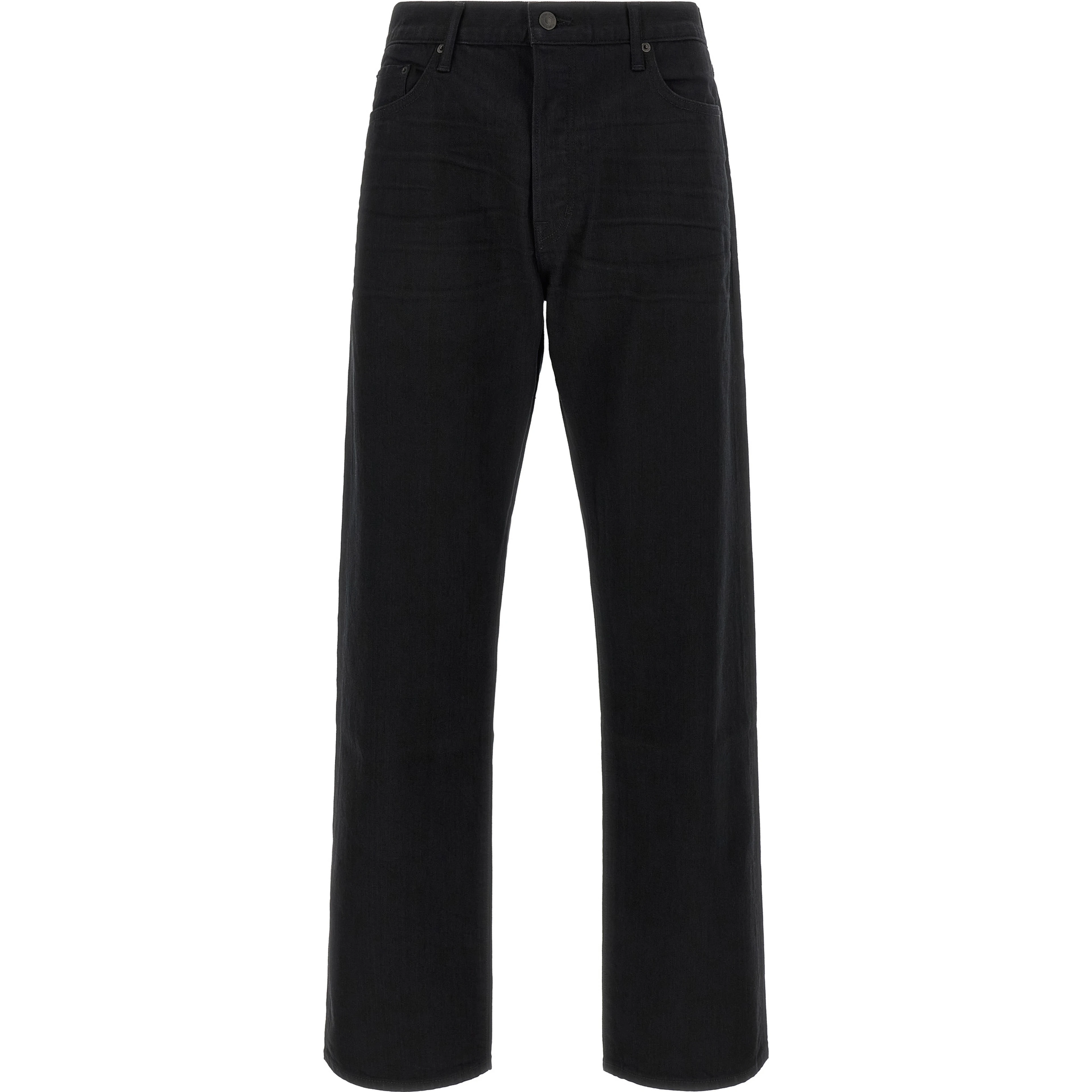Black Cotton Straight-Leg Jeans