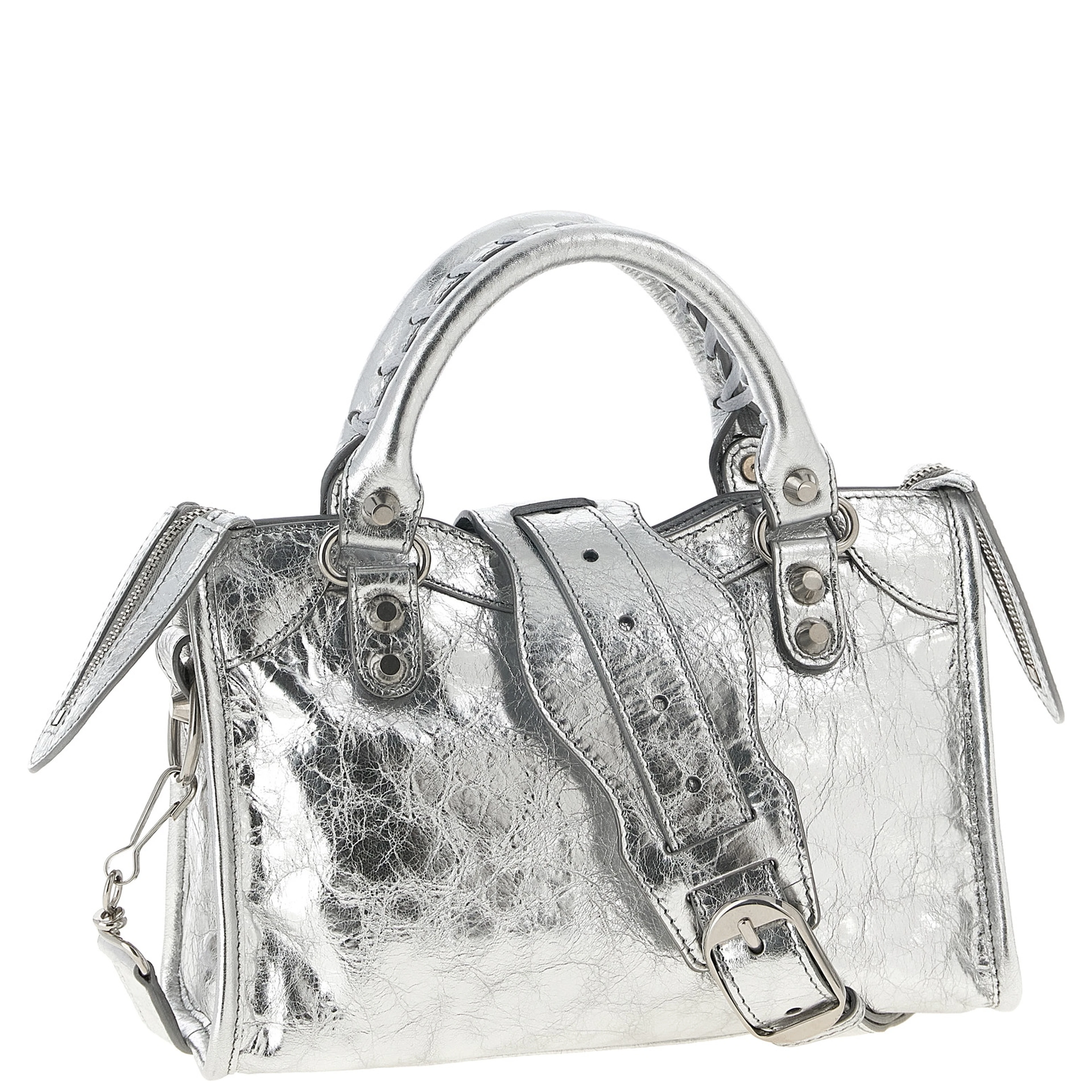 Silver Lamb Leather Handbag