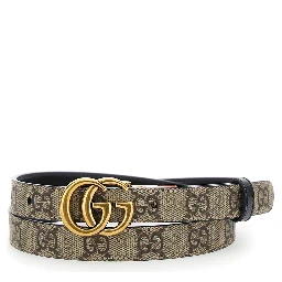 Reversible Slim Belt GG Marmont in GG Supreme Fabric Beige Woman