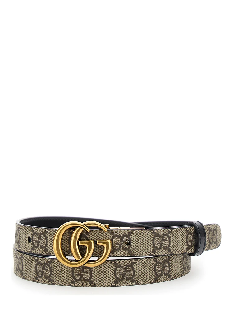 Reversible Slim Belt GG Marmont in GG Supreme Fabric Beige Woman