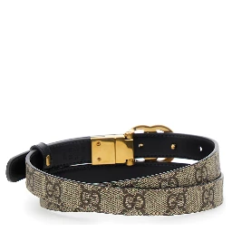 Reversible Slim Belt GG Marmont in GG Supreme Fabric Beige Woman