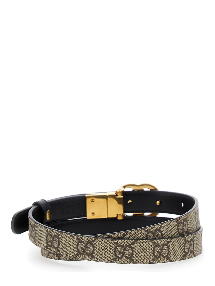 Reversible Slim Belt GG Marmont in GG Supreme Fabric Beige Woman