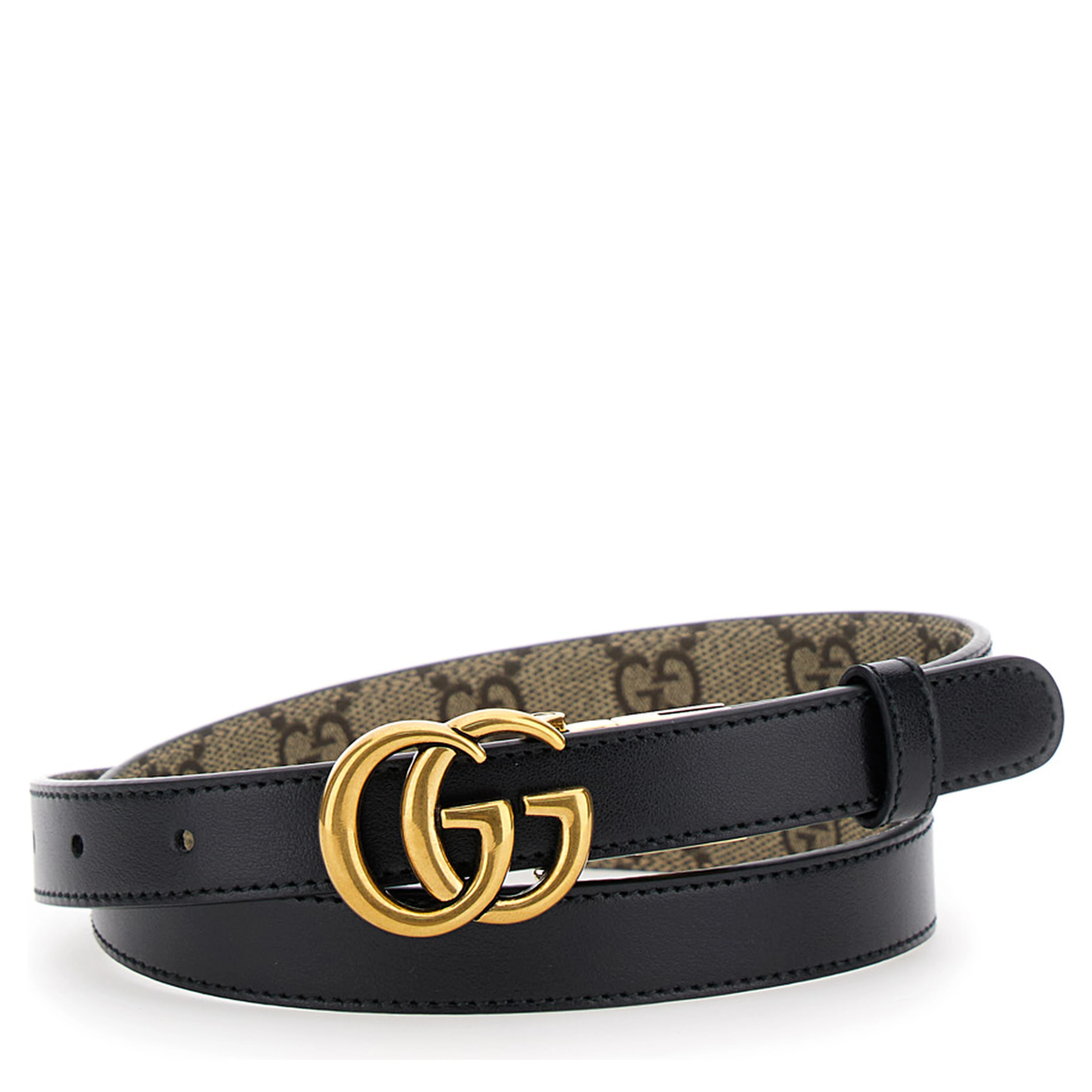 Reversible Slim Belt GG Marmont in GG Supreme Fabric Beige Woman