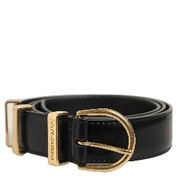 Black Classic Leather Gold Tone Buckle Belt