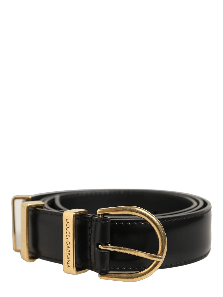 Black Classic Leather Gold Tone Buckle Belt