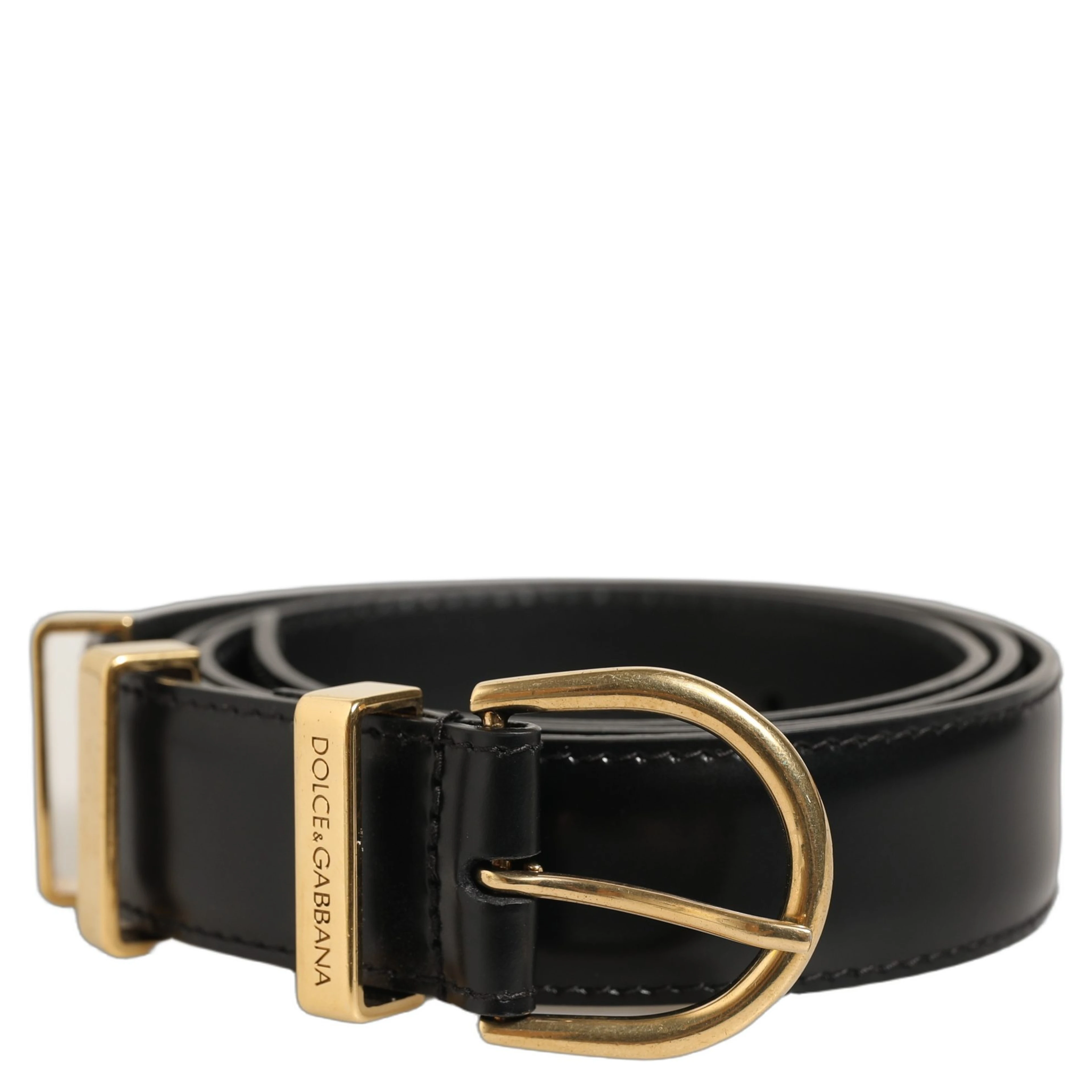 Black Classic Leather Gold Tone Buckle Belt