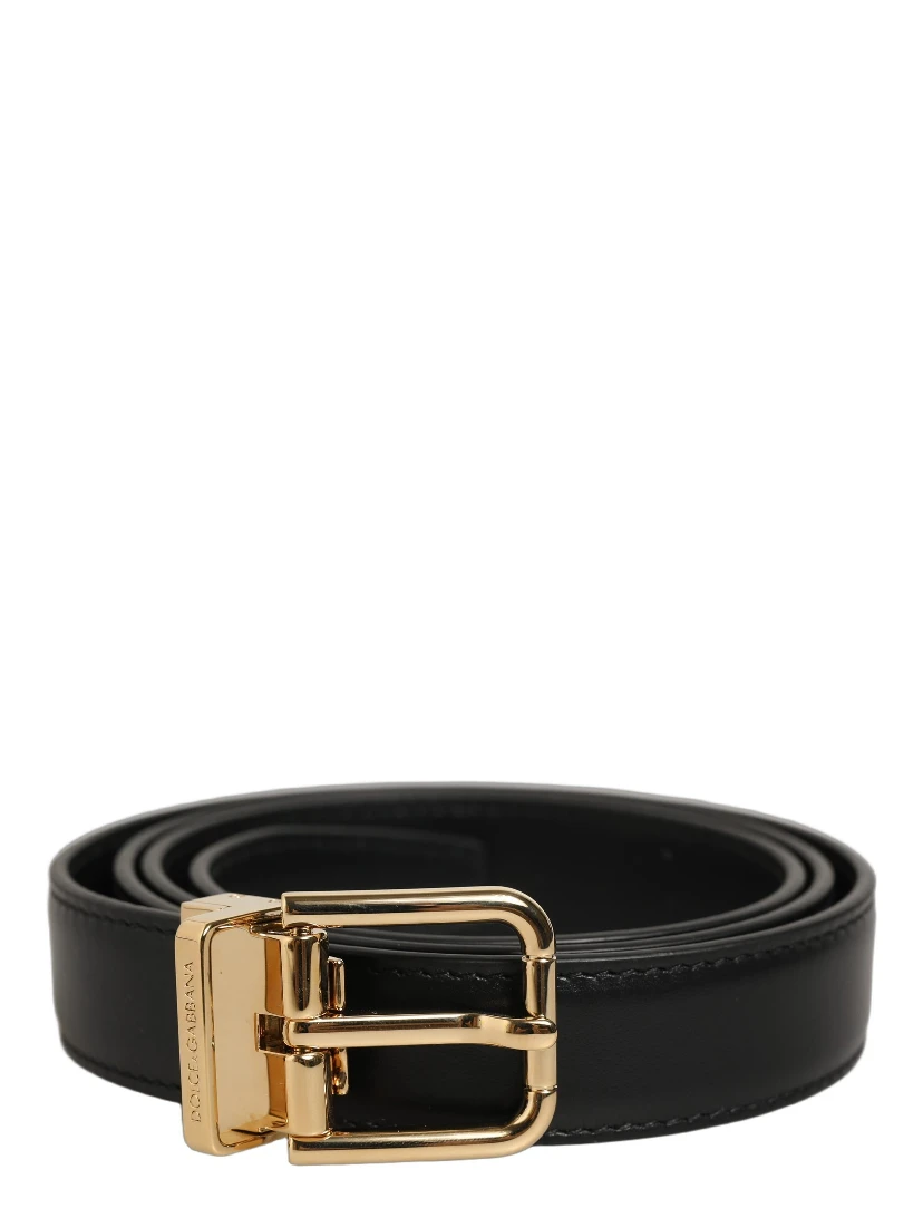 Black Classic Leather Gold Tone Buckle Belt