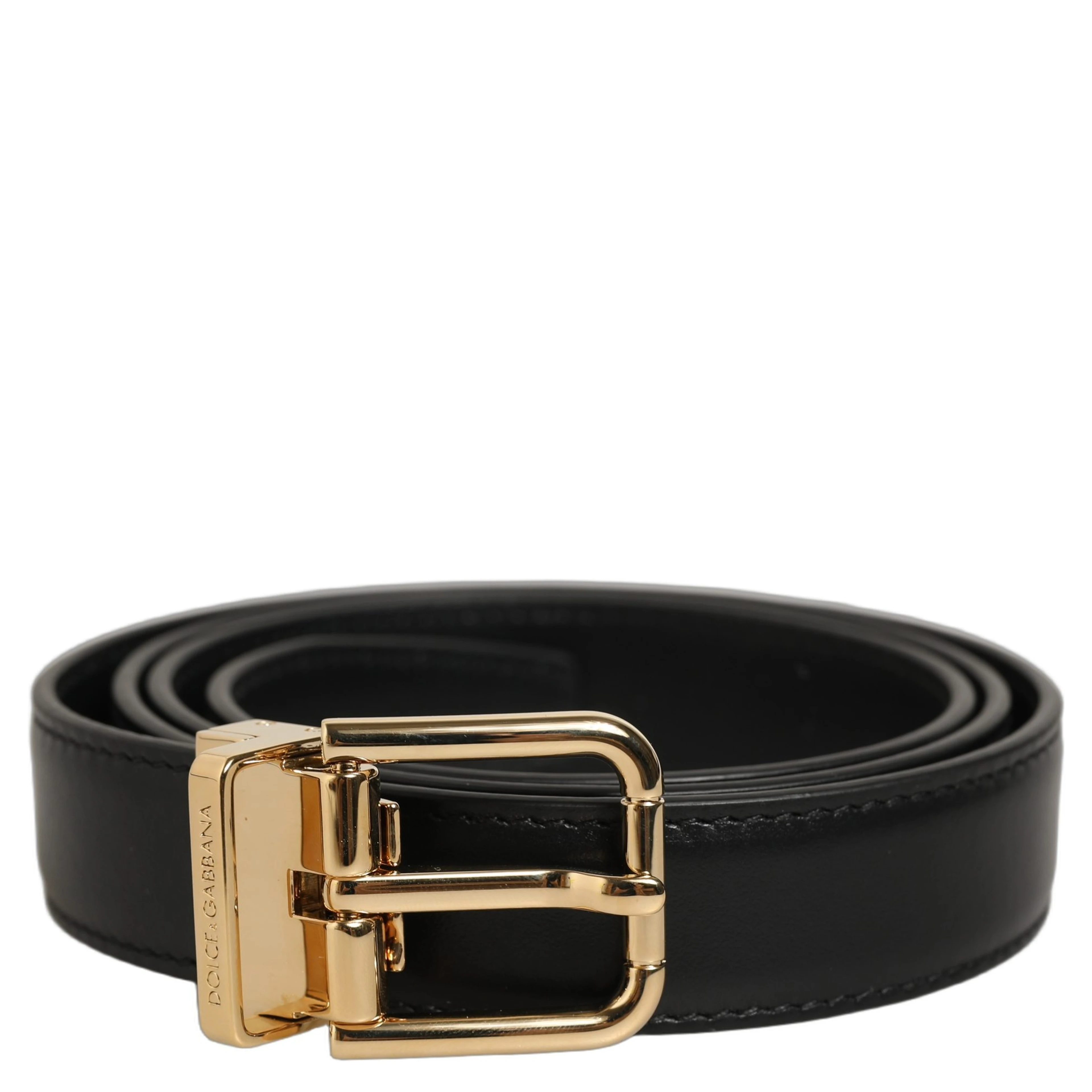 Black Classic Leather Gold Tone Buckle Belt
